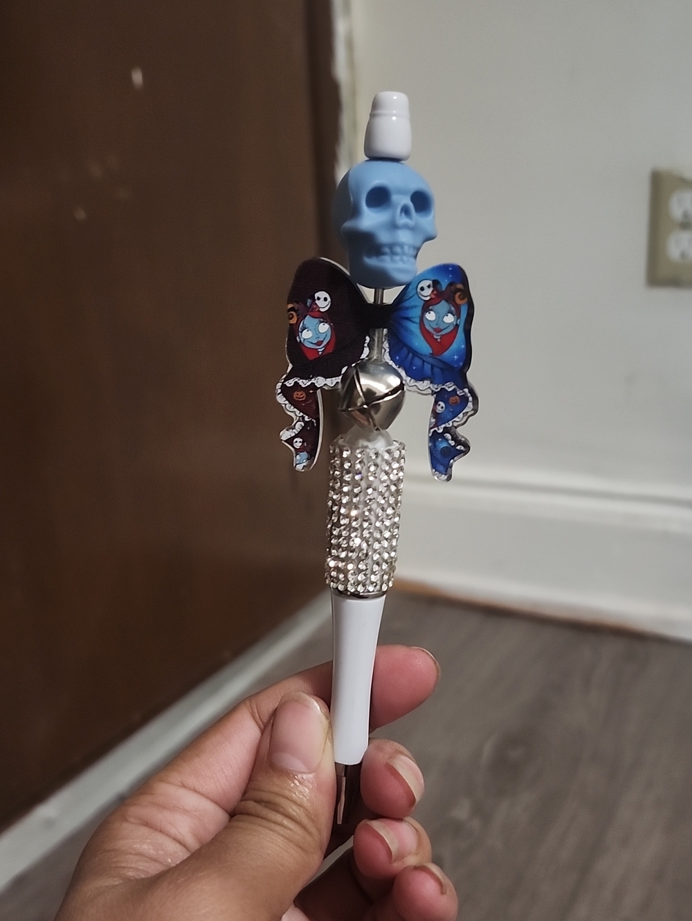 Handcrafted NBC blue Skull Rhinestone Pen